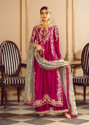 Sara Rohale Asghar Shocking Pink Raw Silk Replica – Luxury Formal Dress for Women
