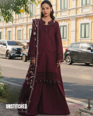 Afrozeh Luxury Collection Mehroon Embroidered Lawn 3 Piece Suit