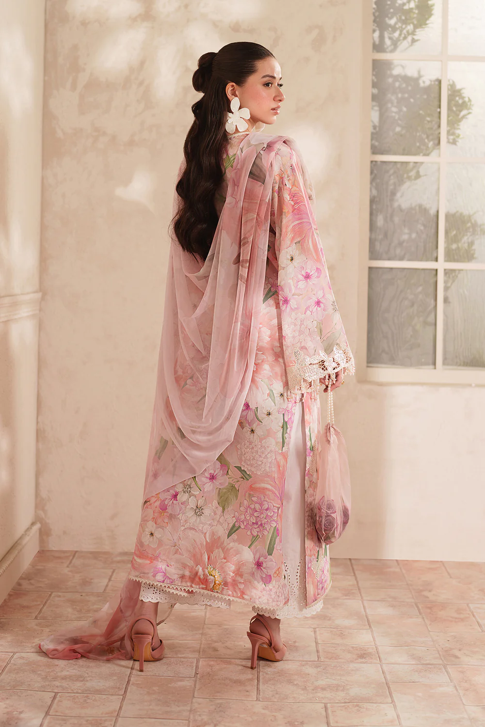 Baroque Butterfly M-7 Pink Printed Lawn Suit with Chiffon Embroidered Dupatta | 3PC Summer Collection | Emarladwear - Image 2