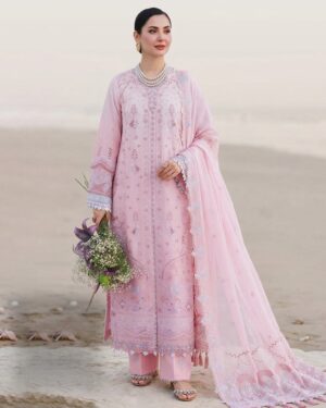 Qalamkar Pink Cotton Suit 3Pcs with Chicken Kari Embroidered Collection Online in Pakistan