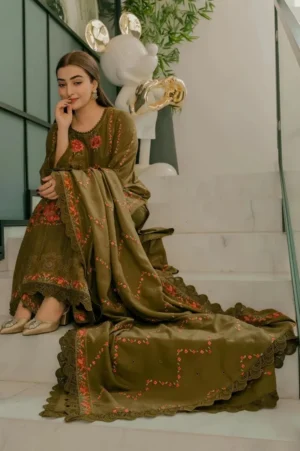 Aneelas Mustard Luxury Lawn 3PC Suit 2026 – Embroidered Unstitched Dress