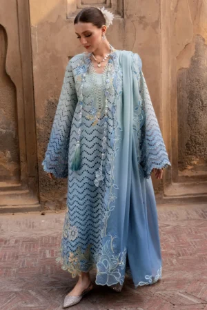 Crimson Tie & Dye Swiss Lawn – Elegant Blue Collection