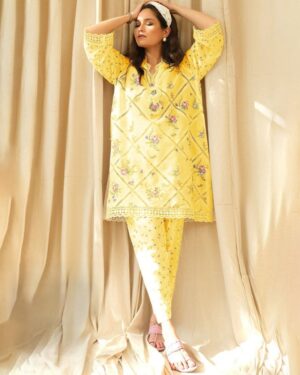 Farida Hassan Lemon Luxury Lawn Replica 3 Pc Suit | Silk Digital Printed Dupatta
