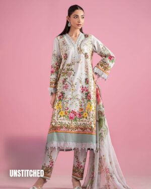M.B M-Print Lawn 2025 Light Grey 3PC Embroidered Suit | MPT-2605A/B