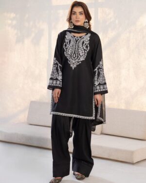 Maria B Black Chiffon 3 Piece Embroidered Suit