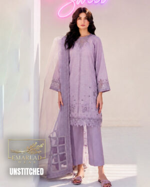 Sweet Lilac Luxury Cotton Suit with Organza Dupatta