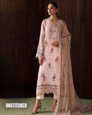 Baroque Peach Chiffon Embroidered 3 Piece Suit