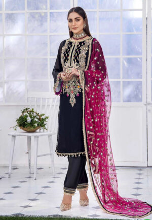 Khuda Baksh Velvet Collection Black Hand Work 3pc