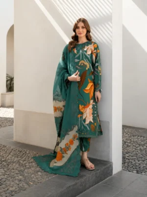 Iznik Green Lawn & Chiffon By Al Nisa Embroidery Collection Unstitched Suit Online in Pakistan