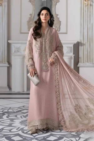 Maria B BD-3005 Peach Luxury Lawn Embroidered 3 Piece Suit | Unstitched