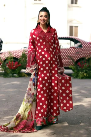 MARIA B M PRINT Vol-02 Polka Dot Red Lawn Collection 2026 | 3PC Embroidered Suit