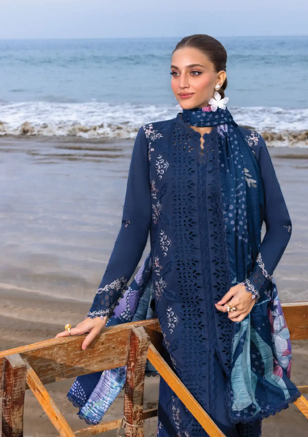 Rangrasiya Unstitched Replica Heavy Embroidered Lawn Suit with Silk Dupatta - Image 2