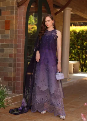 Noor By Saadia Lawn Collection Purple Tie & Dye Unstitched 3Pc Suit Online in Pakistan