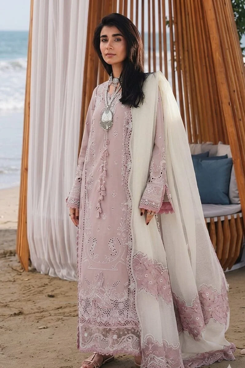 Qalamkar T-Pink Luxury Chicken Kari Lawn Embroidered 3PC Unstitched Suit | Premium Summer Collection