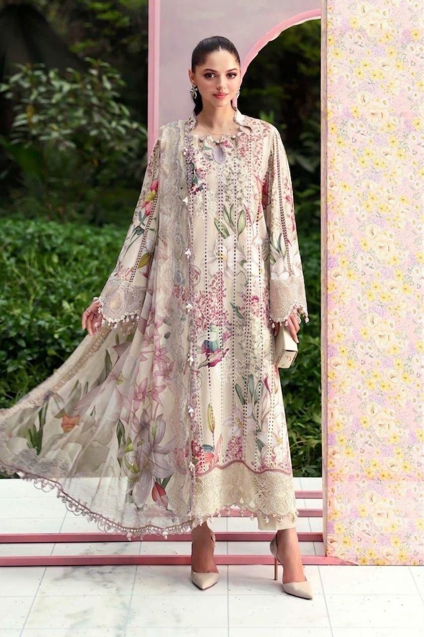 MARIA B M PRINT Vol-02 Skin Lawn Collection 2026 | 3PC Embroidered Chicken Kari Suit