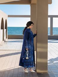 Mahnoor Blue Luxury Lawn Suit 2026 – 3PC Embroidered Dress