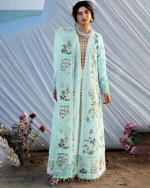 Seerne by Mahnoor Sea Green Luxury Lawn Embroidered 3 Piece Suit with Ready to Wear Dupatta