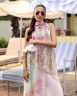 Maria.B MPT-3010-AB Pink Lining (Nisa) Lawn & Chiffon Replica – Premium 3 Piece Suit