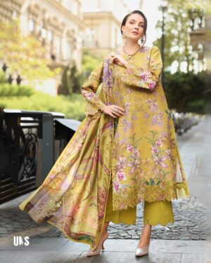 Rung Rasia Mustard Lawn Suit 2026 – 3PC Dress with Embroidered Chiffon Dupatta
