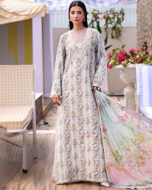 Maria.B MPT-3010-AB Sky Blue Lining (Nisa) Lawn & Chiffon Replica – Premium 3 Piece Suit