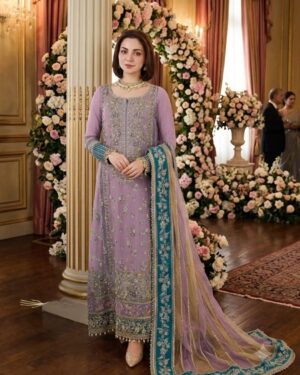 Charizma Purple Chiffon & Net Embroidered Replica – Luxury 3 Piece Formal Suit